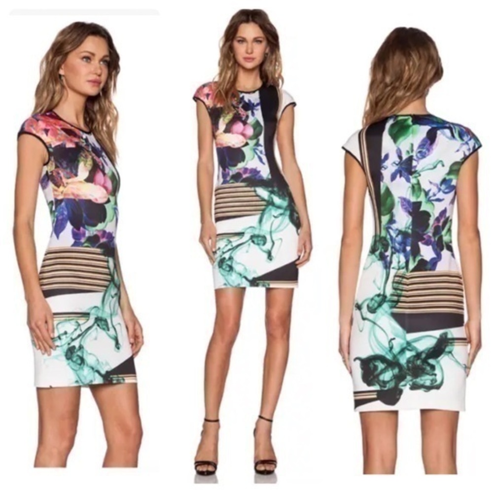 NWT Clover Canyon Liquid Jade Printed Scuba Stretch Dress Medium P35